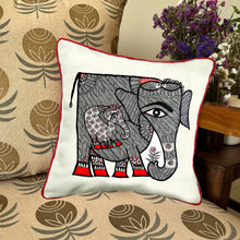 Load image into Gallery viewer, Art Cushion Cover - Madhubani Elephant, Bihar