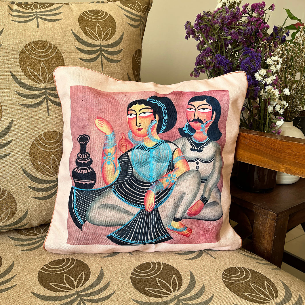 Art Cushion Cover - Kalighat couple, West Bengal