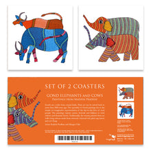 Load image into Gallery viewer, Coasters set of 2 - Gond Elephants and Cows