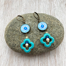 Load image into Gallery viewer, Hanging Earrings with Flowery Beads - Miniature Painting Flower, Detail