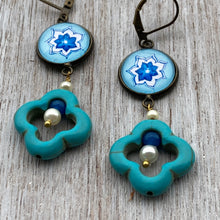 Load image into Gallery viewer, Hanging Earrings with Flowery Beads - Miniature Painting Flower, Detail