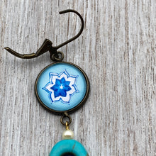 Load image into Gallery viewer, Hanging Earrings with Flowery Beads - Miniature Painting Flower, Detail