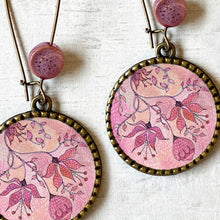 Load image into Gallery viewer, Hoop Earrings with ceramic bead - Pink Magnolia, Painted Flowers