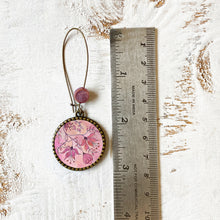 Load image into Gallery viewer, Hoop Earrings with ceramic bead - Pink Magnolia, Painted Flowers