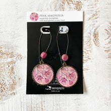 Load image into Gallery viewer, Hoop Earrings with ceramic bead - Pink Magnolia, Painted Flowers