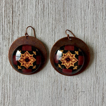 Load image into Gallery viewer, Round Copper Earrings with Glass - Mumbai Mintons - Flower in a Rhombus