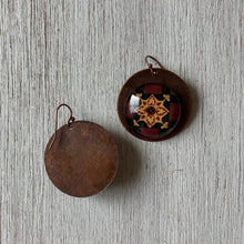 Load image into Gallery viewer, Round Copper Earrings with Glass - Mumbai Mintons - Flower in a Rhombus