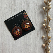 Load image into Gallery viewer, Round Copper Earrings with Glass - Mumbai Mintons - Flower in a Rhombus