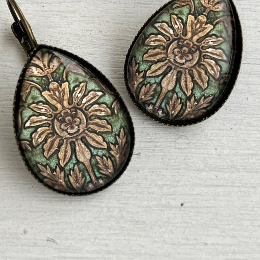 Drop Earrings - Tipu Sultan's Summer Palace, Painted Carved Wood Panel