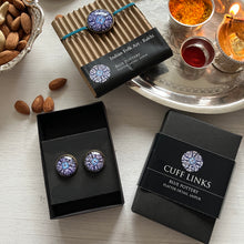 Load image into Gallery viewer, Rakhi Gift Hampers- Blue Pottery - Rakhi with Cufflinks