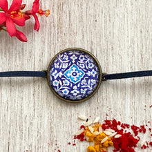 Load image into Gallery viewer, Rakhi Gift Hampers- Blue Pottery - Rakhi with Pill Box and Key Ring