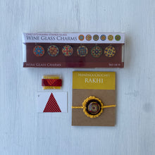 Load image into Gallery viewer, Rakhi Gift Hampers- Mandala Rakhi with Wine Glass Charms