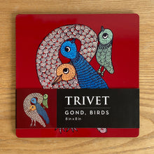 Load image into Gallery viewer, Trivet - square - Gond Birds