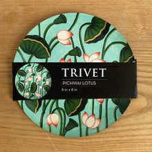 Load image into Gallery viewer, Trivet, round - Pichwai Lotus Green