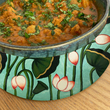 Load image into Gallery viewer, Trivet, round - Pichwai Lotus Green