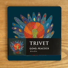 Load image into Gallery viewer, Trivet - square - Gond Peacock