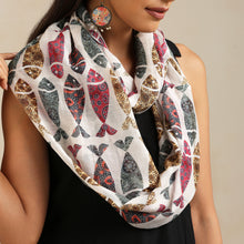 Load image into Gallery viewer, Infinity Scarf Chanderi - Fish Ajrakh