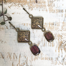 Load image into Gallery viewer, Hanging Earrings with Bead - Gold Leaf, Painted Medallion Kashmir