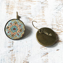 Load image into Gallery viewer, 25 mm Round Lever Back - Kashmiri Papier Mache Blue Centre