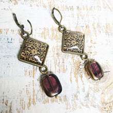 Load image into Gallery viewer, Hanging Earrings with Bead - Gold Leaf, Painted Medallion Kashmir