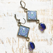 Load image into Gallery viewer, Hanging Earrings with Bead - Mosaic Islamic Pattern Blue