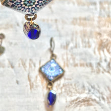 Load image into Gallery viewer, Hanging Earrings with Bead - Mosaic Islamic Pattern Blue
