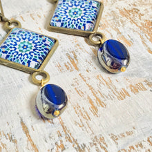 Load image into Gallery viewer, Hanging Earrings with Bead - Mosaic Islamic Pattern Blue