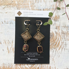 Load image into Gallery viewer, Hanging Earrings with Bead - Gold Leaf, Painted Medallion Kashmir
