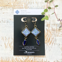 Load image into Gallery viewer, Hanging Earrings with Bead - Mosaic Islamic Pattern Blue