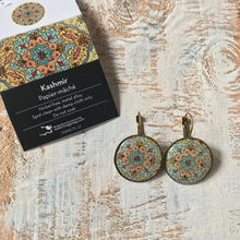 Load image into Gallery viewer, 25 mm Round Lever Back - Kashmiri Papier Mache Blue Centre