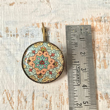 Load image into Gallery viewer, 25 mm Round Lever Back - Kashmiri Papier Mache Blue Centre