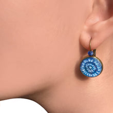 Load image into Gallery viewer, 18 mm Round Lever Back With Beads - Nature Inspired Art - Blue Spiral