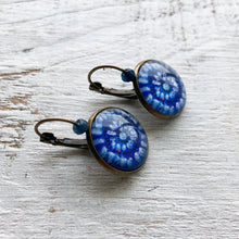 Load image into Gallery viewer, 18 mm Round Lever Back With Beads - Nature Inspired Art - Blue Spiral