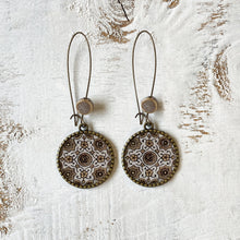 Load image into Gallery viewer, Hoop Earrings with ceramic bead - Ajrakh, Block Print, Brown, Gujarat