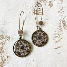 Load image into Gallery viewer, Hoop Earrings with ceramic bead - Ajrakh, Block Print, Brown, Gujarat