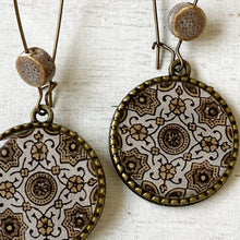 Load image into Gallery viewer, Hoop Earrings with ceramic bead - Ajrakh, Block Print, Brown, Gujarat