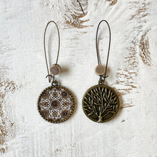 Load image into Gallery viewer, Hoop Earrings with ceramic bead - Ajrakh, Block Print, Brown, Gujarat