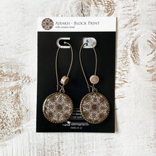 Load image into Gallery viewer, Hoop Earrings with ceramic bead - Ajrakh, Block Print, Brown, Gujarat