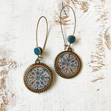 Load image into Gallery viewer, Hoop Earrings with ceramic bead - Turquois Inlaid Medallion, Jahangir Mahal, Orchcha
