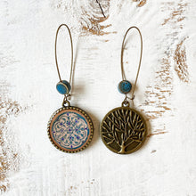 Load image into Gallery viewer, Hoop Earrings with ceramic bead - Turquois Inlaid Medallion, Jahangir Mahal, Orchcha