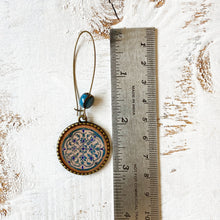 Load image into Gallery viewer, Hoop Earrings with ceramic bead - Turquois Inlaid Medallion, Jahangir Mahal, Orchcha