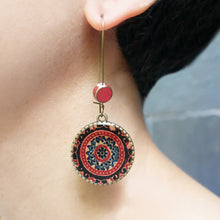 Load image into Gallery viewer, Hoop Earrings with ceramic bead - Ajrakh, Red, Block Print, Gujarat
