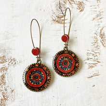 Load image into Gallery viewer, Hoop Earrings with ceramic bead - Ajrakh, Red, Block Print, Gujarat