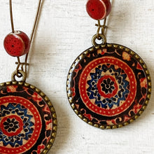 Load image into Gallery viewer, Hoop Earrings with ceramic bead - Ajrakh, Red, Block Print, Gujarat