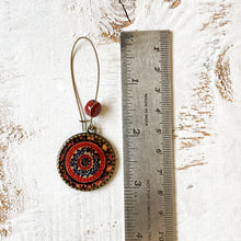 Load image into Gallery viewer, Hoop Earrings with ceramic bead - Ajrakh, Red, Block Print, Gujarat