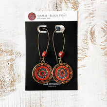 Load image into Gallery viewer, Hoop Earrings with ceramic bead - Ajrakh, Red, Block Print, Gujarat