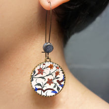 Load image into Gallery viewer, Hoop Earrings with ceramic bead -Mural, City Palace, Jaipur