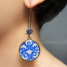Load image into Gallery viewer, Hoop Earrings with ceramic bead - Mughal Ceramic Platter, Blue