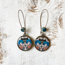 Load image into Gallery viewer, Hoop Earrings with ceramic bead - Kalamkari Peacock, Andhra Pradesh