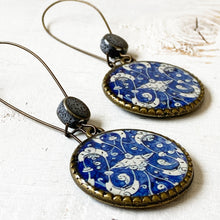 Load image into Gallery viewer, Hoop Earrings with ceramic bead - Mughal Ceramic Platter, Blue